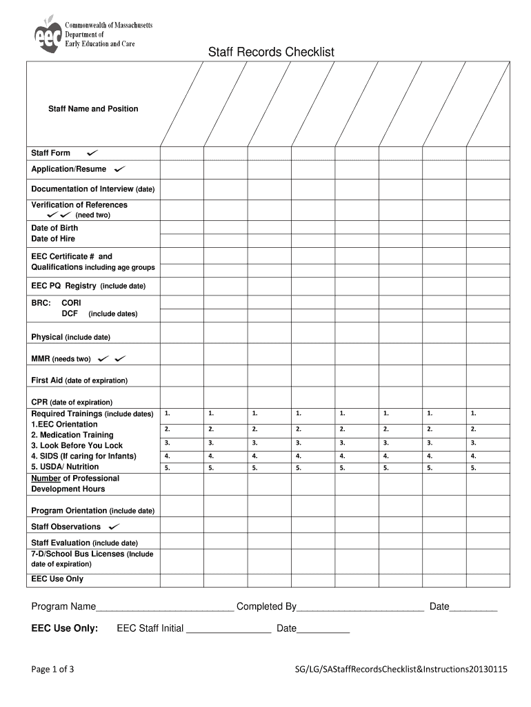  Eec Staff Records Checklist 2013-2024