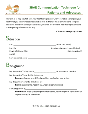 Sbar for Dementia Patient  Form