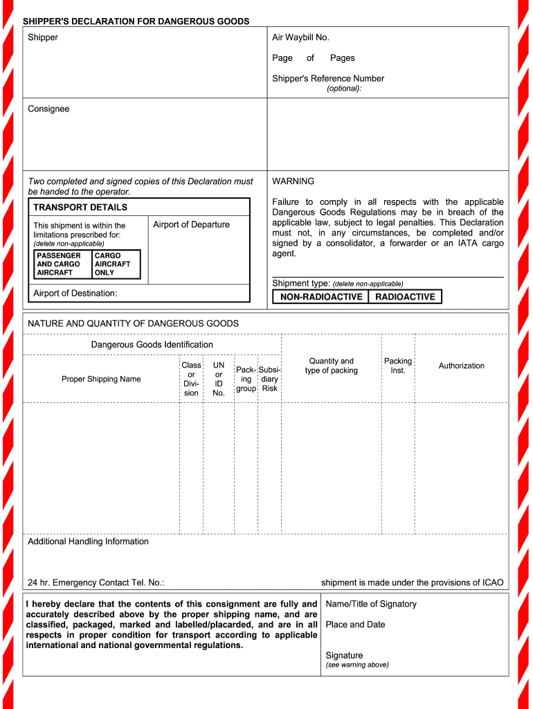 Dangerous Goods Declaration Form