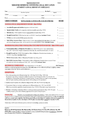 Missouri Cle Annual Report of Compliance Form 1