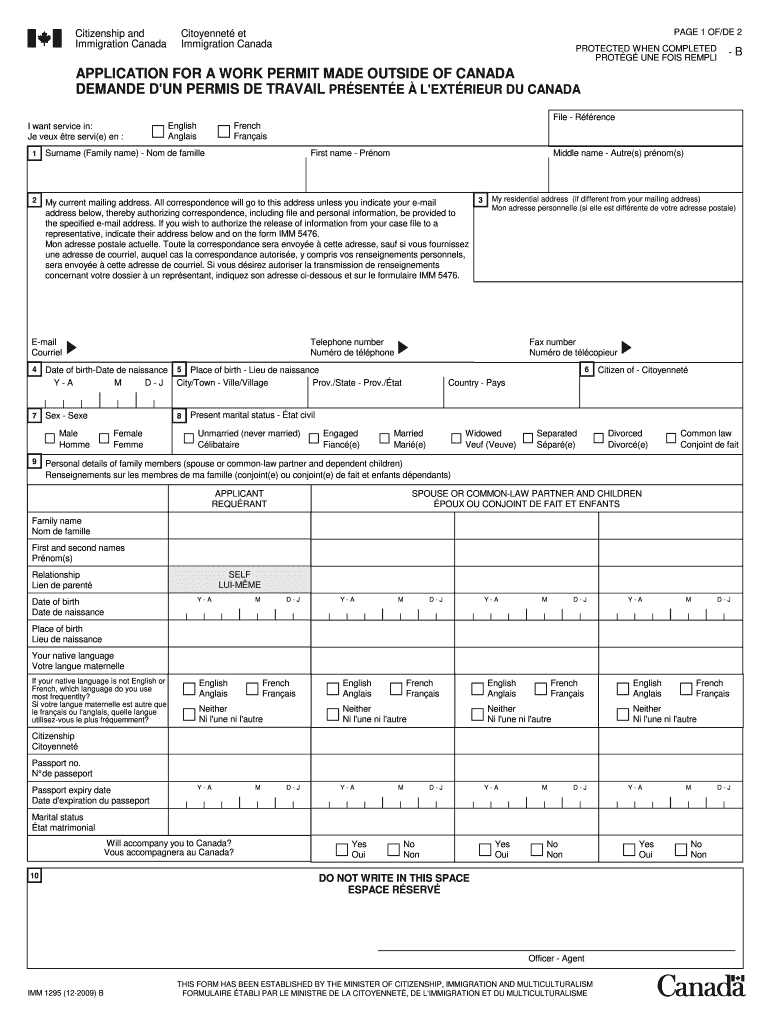  1295 Imm Application  Form 2009