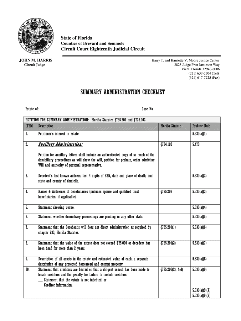 Petition for Summary Administration Florida Form