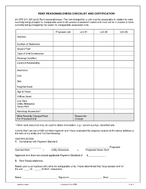 Rent Reasonableness Worksheet  Form