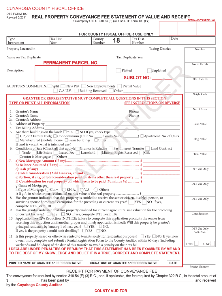 Cuyahoga County Dte 100  Form 2011