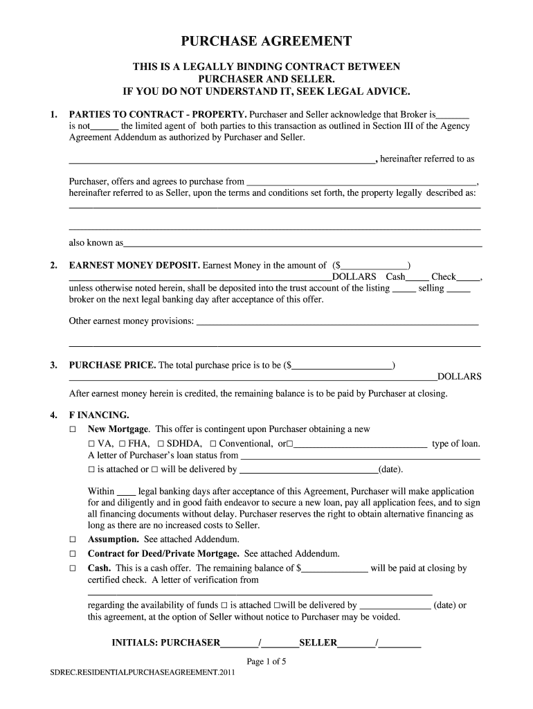  Blank Purchase Agreement Form 2011-2024