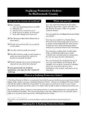 Multnomah County Stalking Order  Form