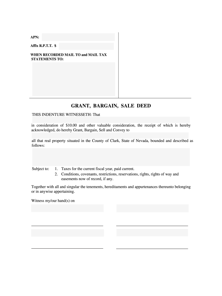 Grant Bargain Sale Deed Nevada  Form
