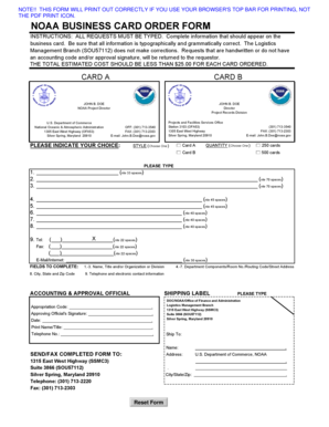 Noaa Business Cards  Form