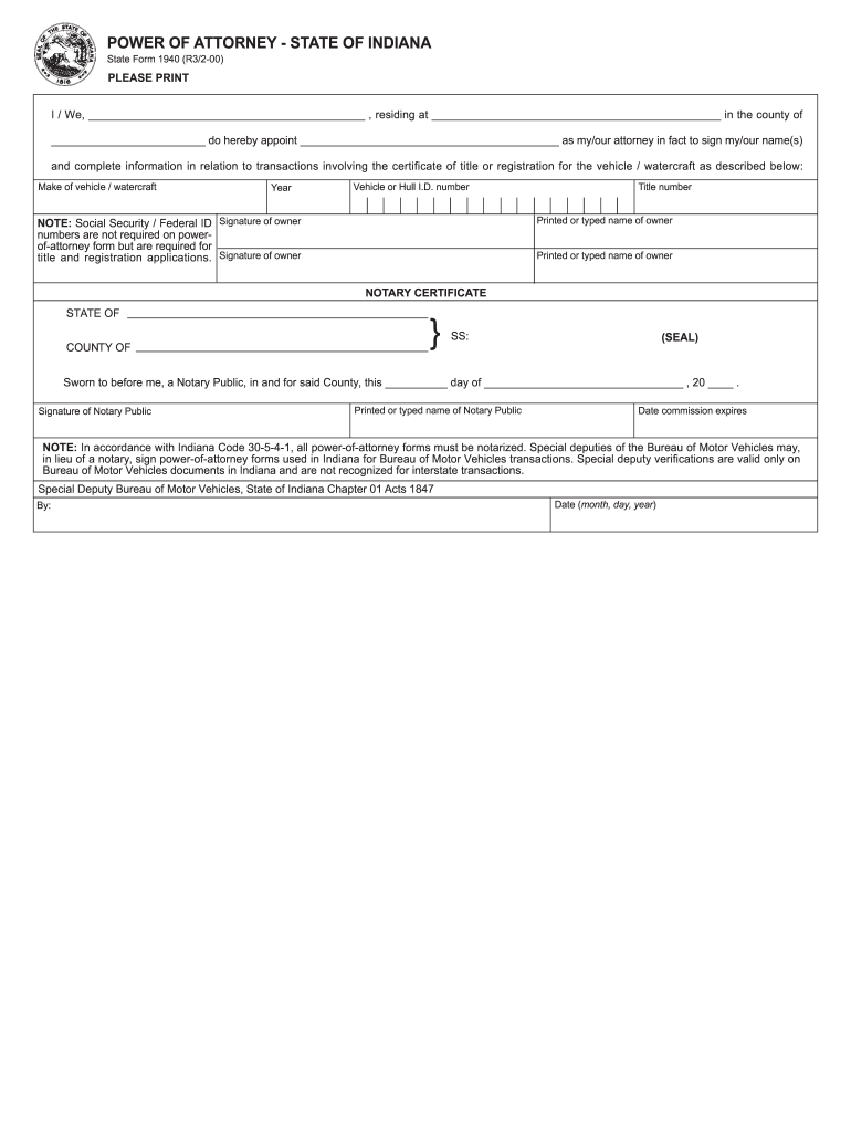  Indiana State Form 1940 2000-2024
