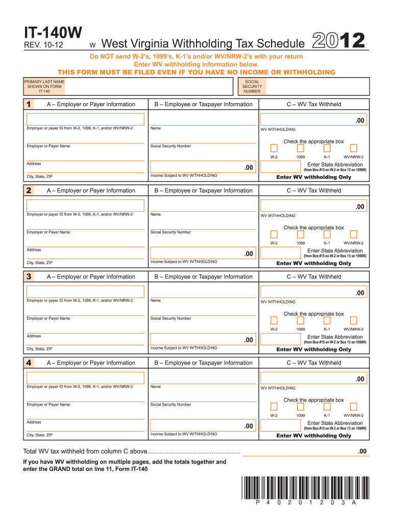  West Virginia Form it 140w 2012