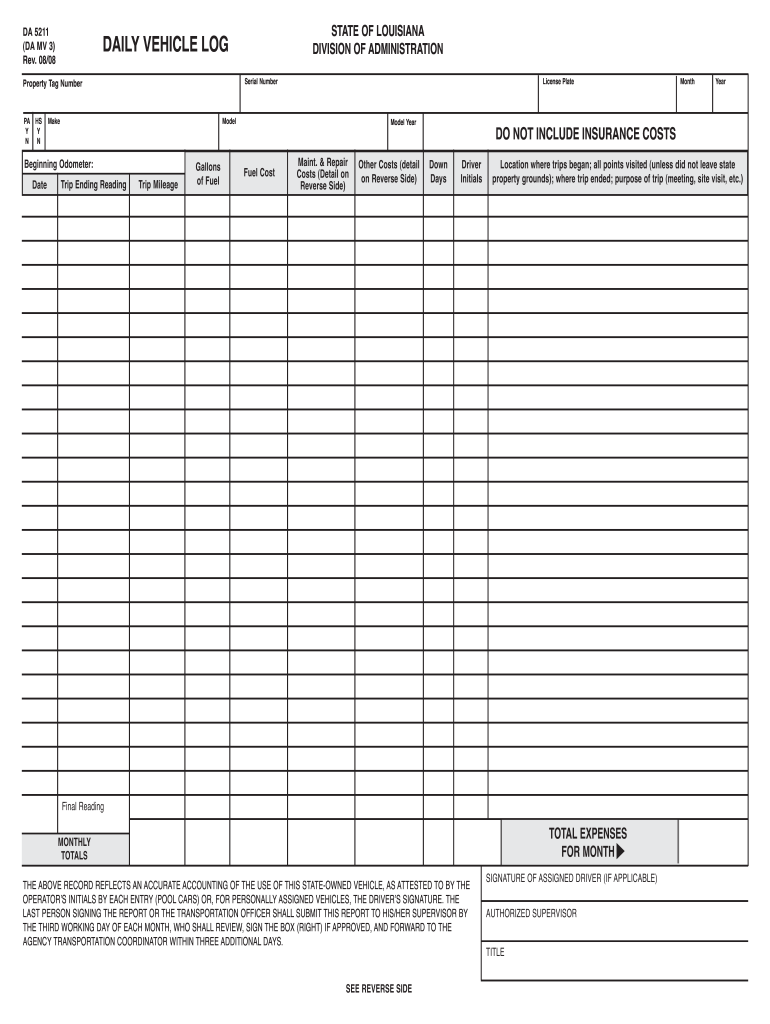  State of Louisina Form Da 5211 2008-2024