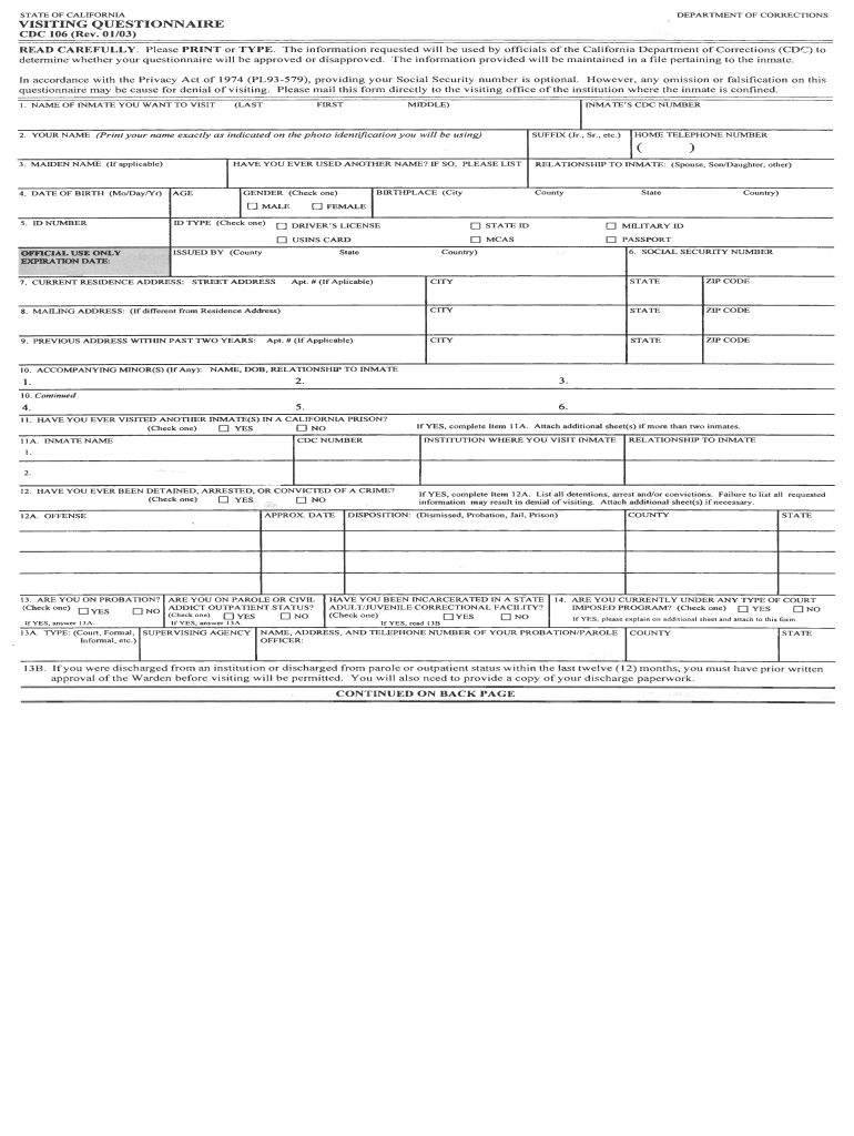  Cdcr Form 106 2003-2024