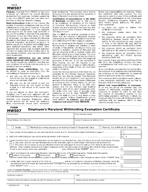 MW507 MW507 the Comptroller of Maryland  Form