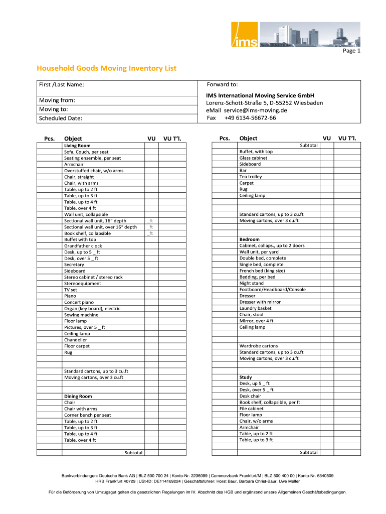 Get and Sign Moving Inventory List  Form