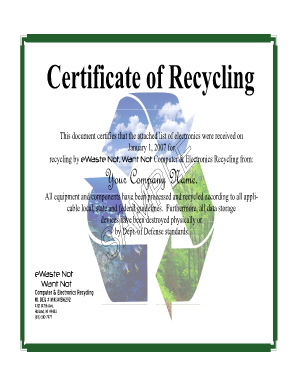 Recycling Certificate Template  Form