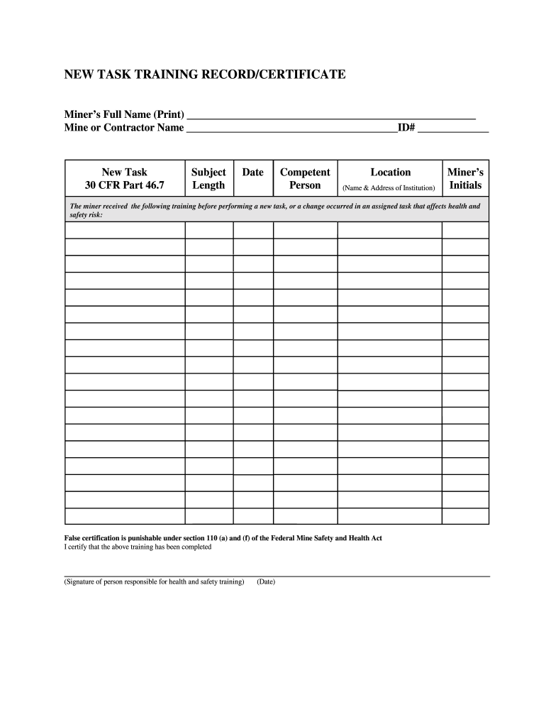 Task Training Form