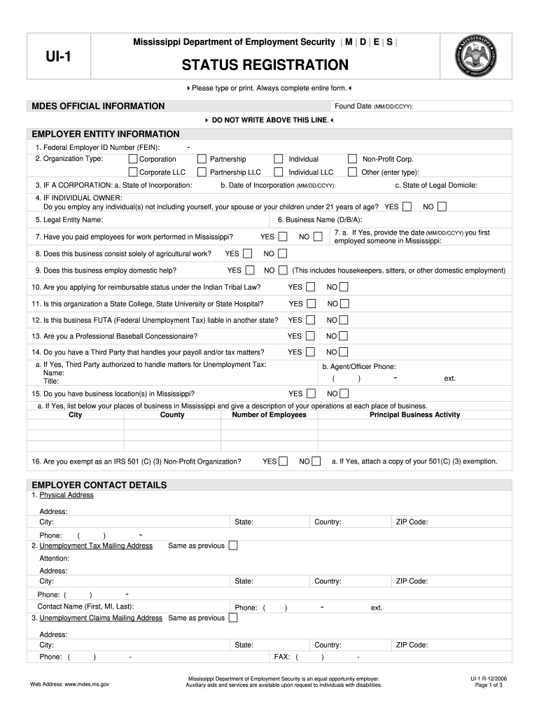 Get and Sign Missisippi for Ui 1 2006-2022 Form