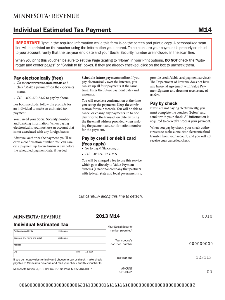 Minnesota Estimated Tax Voucher 20132024 Form Fill Out and Sign