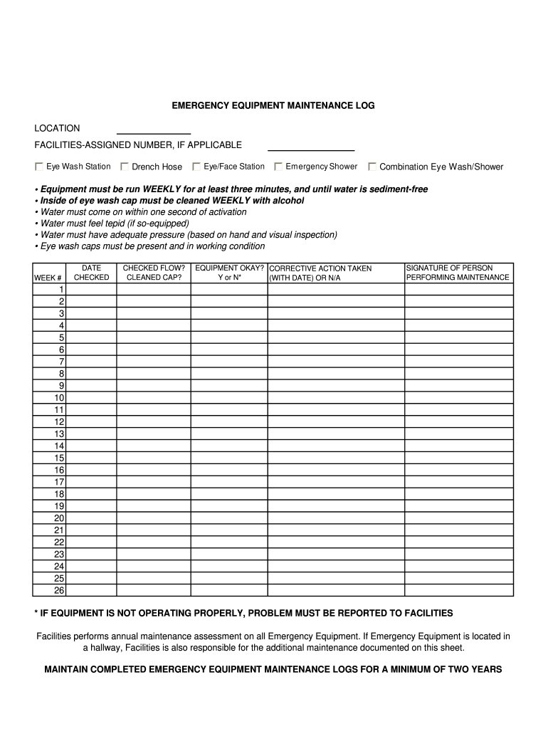 Weekly Eyewash Inspection Sheet  Form