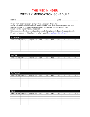 The MED MINDER WEEKLY MEDICATION SCHEDULE  Form