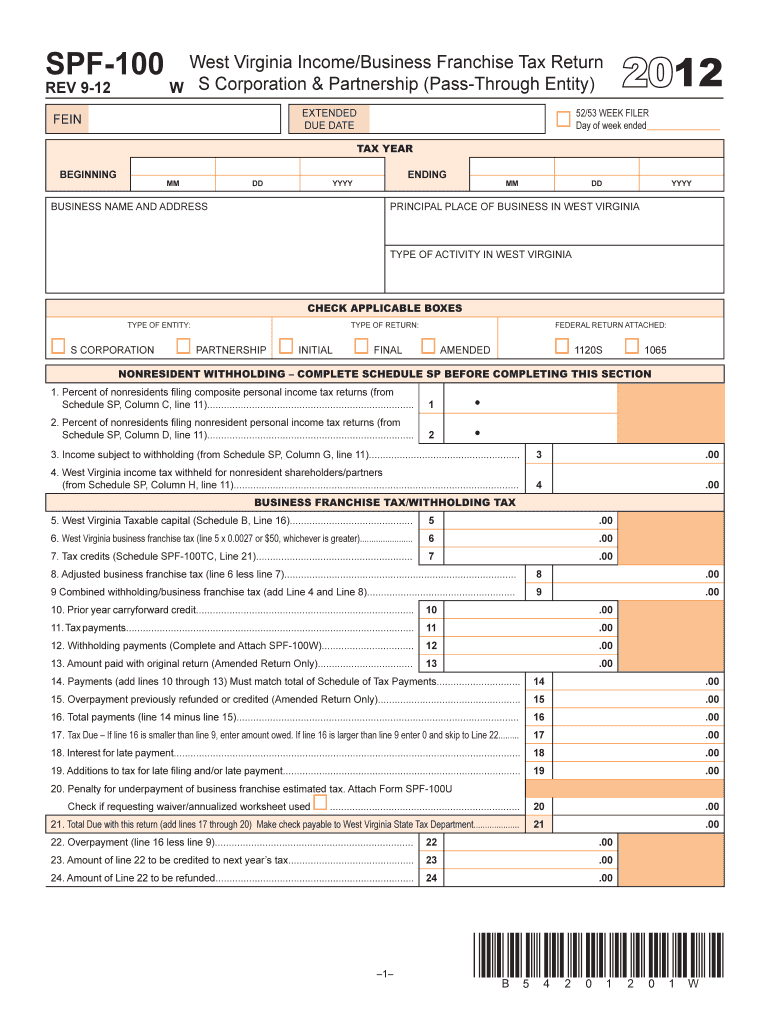 Wv Partnership Tax Form Spf 100 Fill in Form