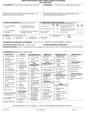 Northern District of California Civil Cover Sheet  Form