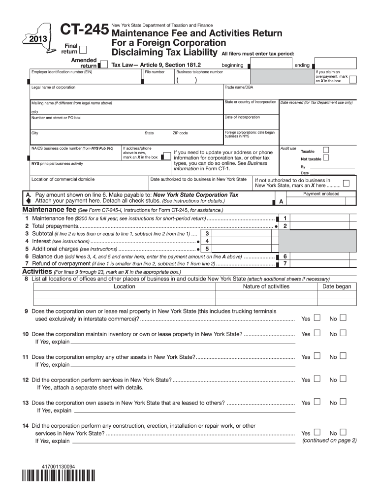  Form CT 245Maintenance Fee and Activities Return for a 2004