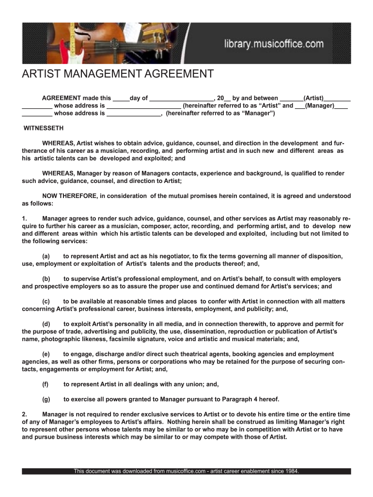 Music Manager Contract  Form
