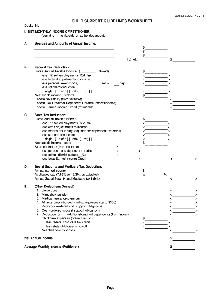CHILD SUPPORT GUIDELINES WORKSHEET  Forms