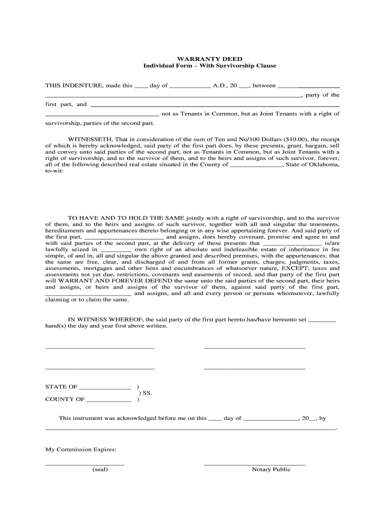 Blank Warranty Deed  Form