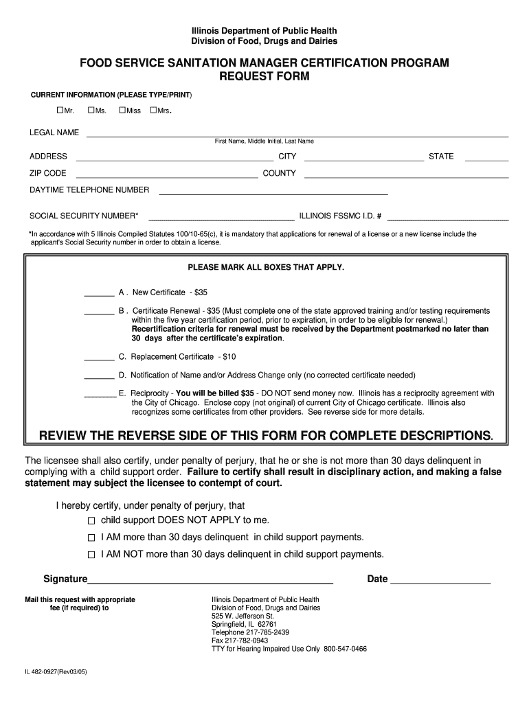 State of Illinois Food Service Sanitation Form