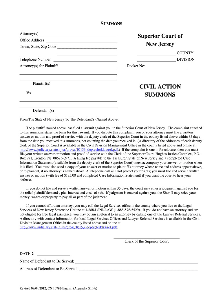  Sample of Completed Summons for Middlesex Superior Court Form 2012