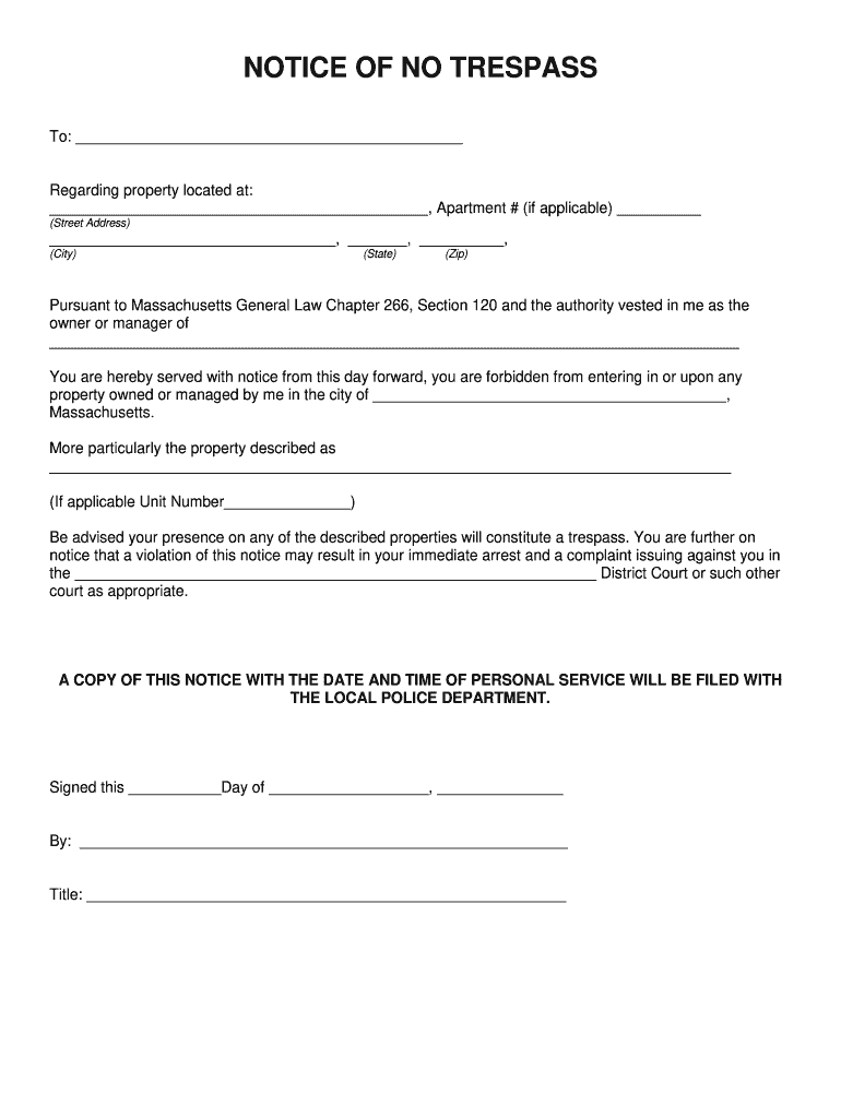 No Trespass Order Massachusetts Form Fill Out And Sign Printable PDF 