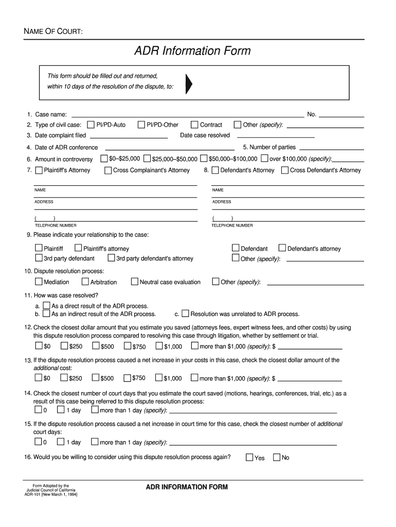 Adr Information Form