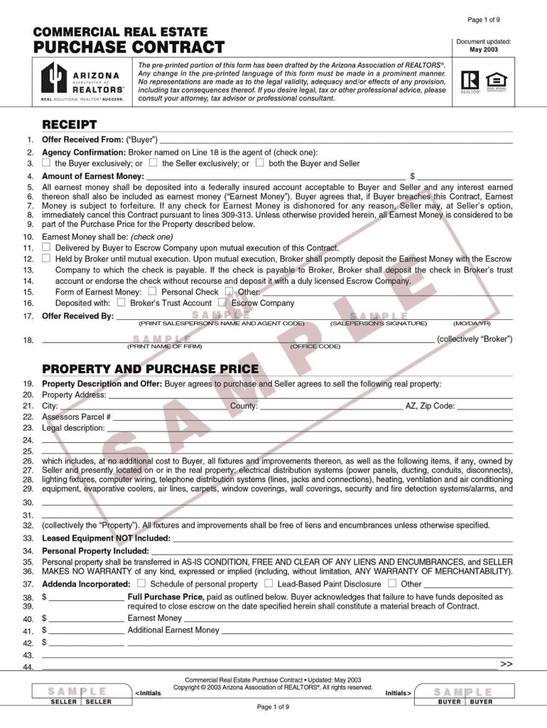 Arizona Commercial Real Estate Purchase Contract PDF  Form