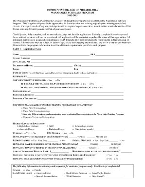 Wanamaker Scholars Program Form