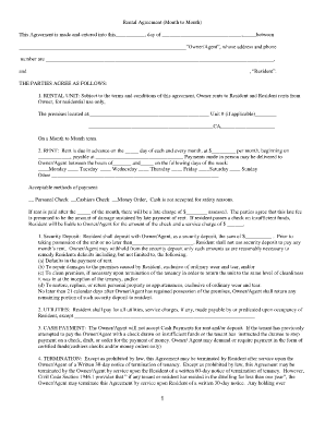 Rental Agreement Month to Month San Joaquin Fair Housing  Form