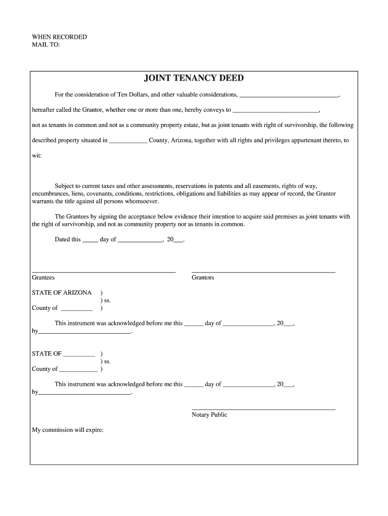 Joint Tenancy Deed Arizona  Form