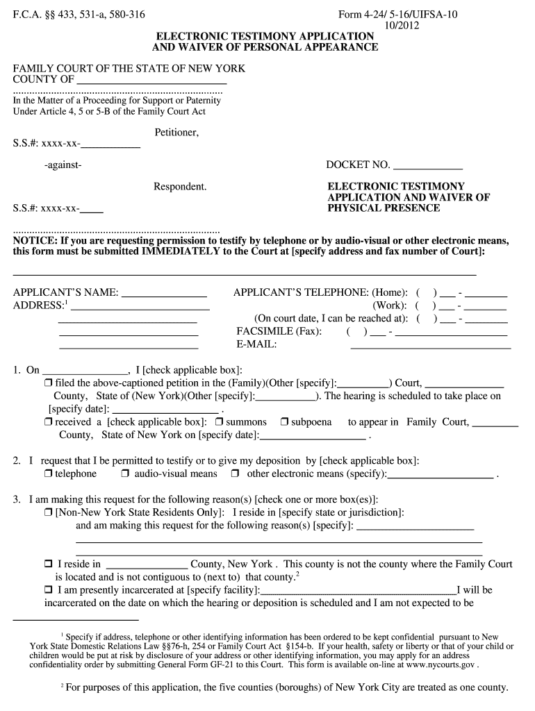 Electronic Testimony Application  Form