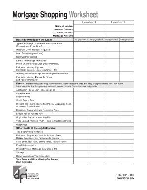 Mortgage Comparison Worksheet  Form