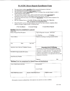 Pa Scdu Direct Deposit Enrollment Form