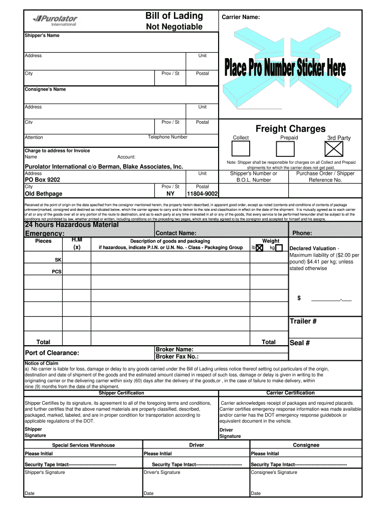 Purolator Shipping Label Template  Form