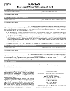 Form Kw7a Kansas