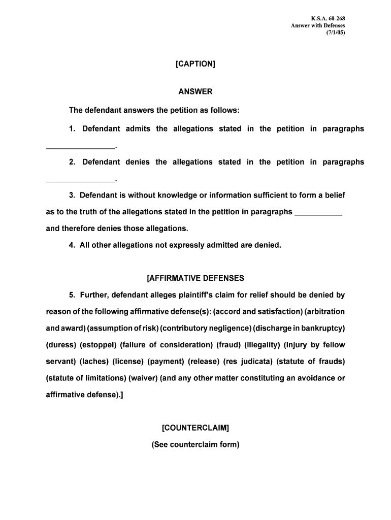  Kansas Answer Form 2005-2024