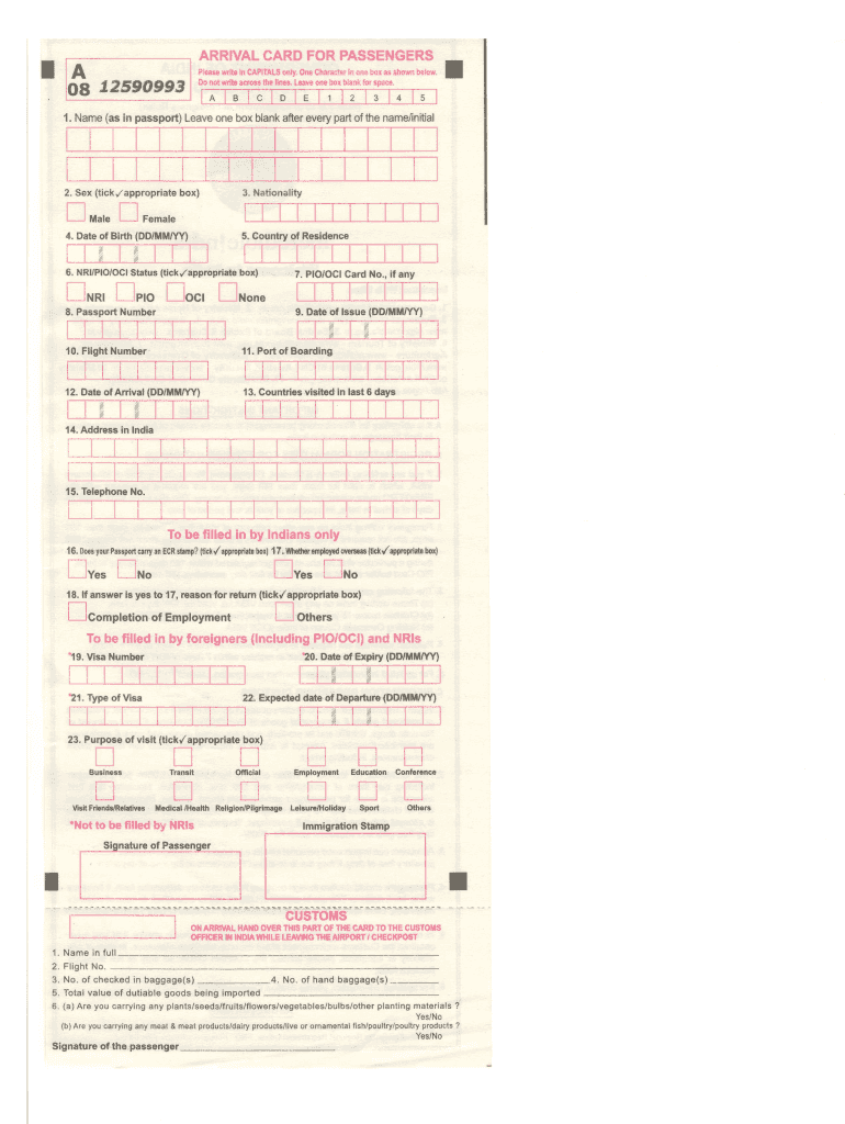 India Immigration Form Arrival