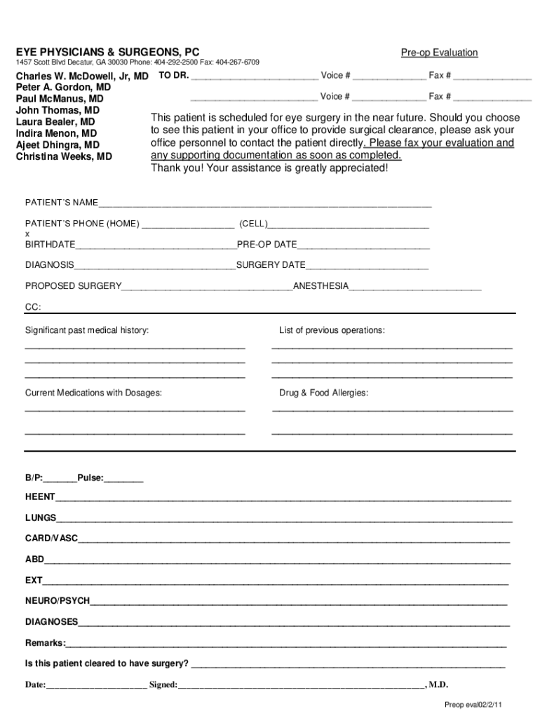 Surgical Medical Clearance Form Fill Out And Sign Printable PDF 