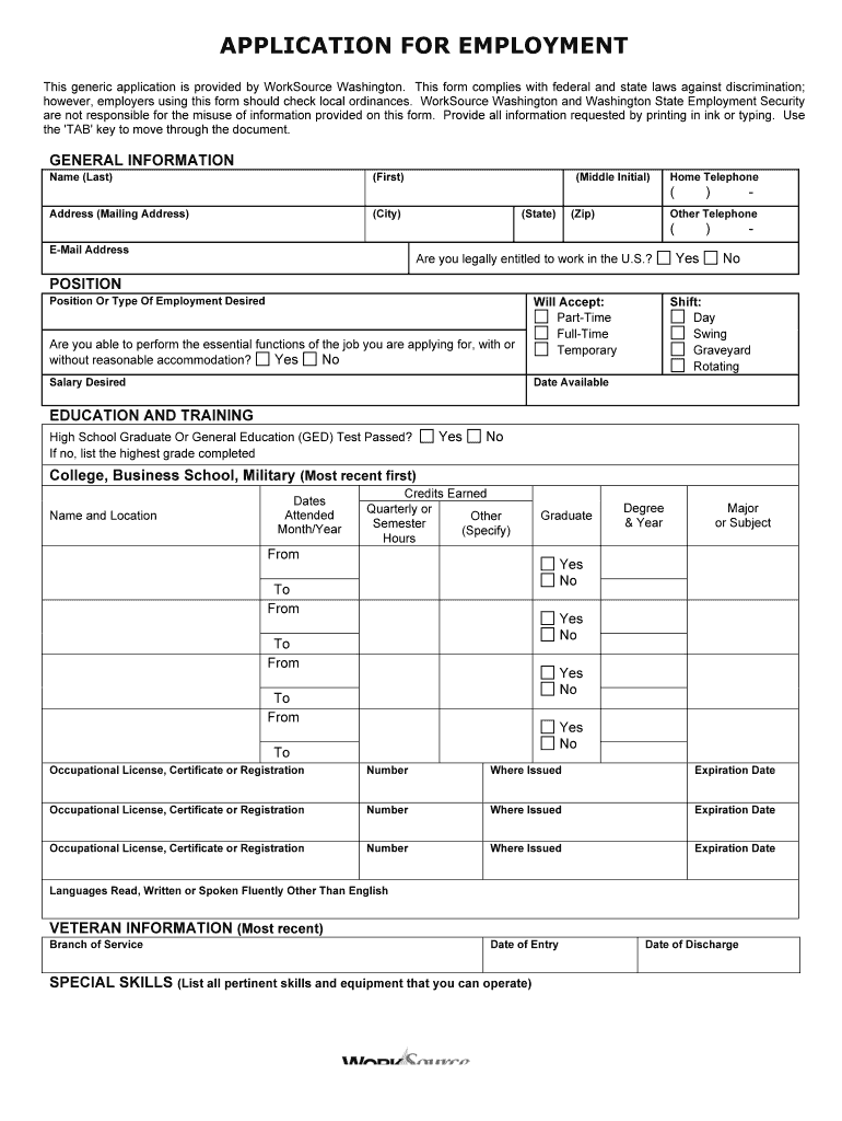 Washington State Unemployment Application  Form