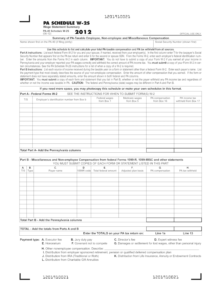 Pa Schedule W2s  Form