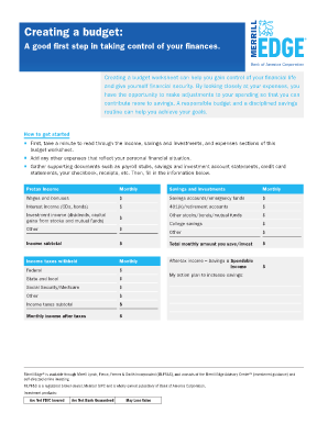 Merrill Lynch Budget Worksheet  Form