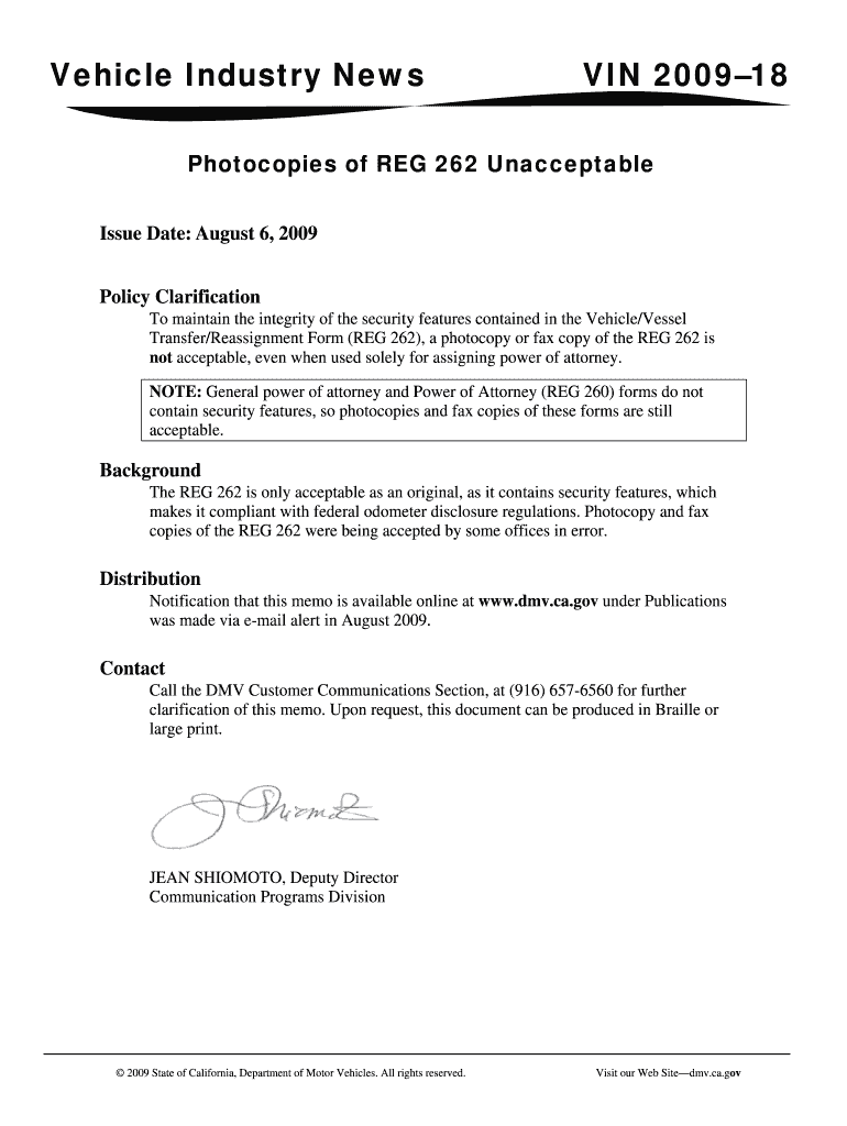 Reg 262  Form